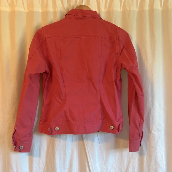 Lands End Small 6-8 Cotton Red Pink Button Up Denim Jacket - Picture 6 of 6
